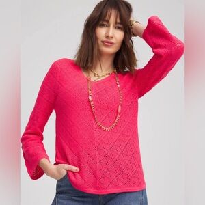 Chico’s Cashmere-Blend Pointelle Pullover Sweater Size 1 (M)